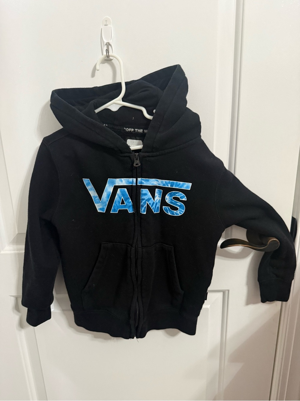 Vans Black Kids Zip Hoodie with Blue Logo